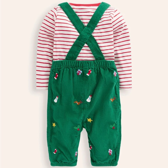 MiniBoden Cord Novelty Dungaree set  Overalls with Festive Embroidery 12-18m - Picture 2 of 8